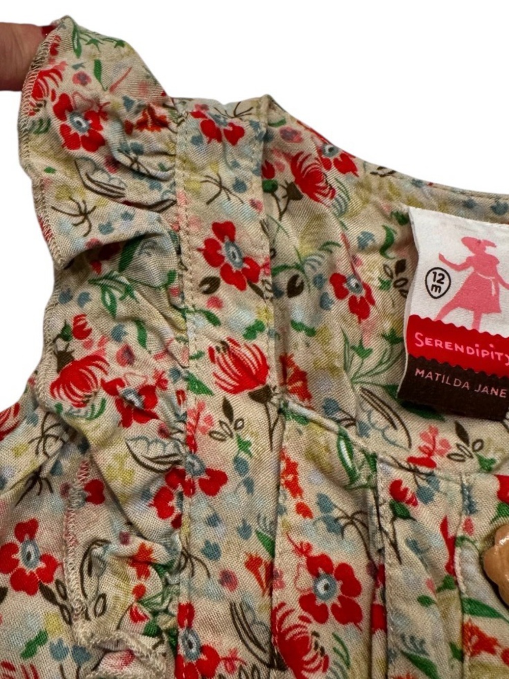 Matilda Jane 12M floral dress Boho cottage twirl ruffle scalloped wood buttons - Picture 3 of 8